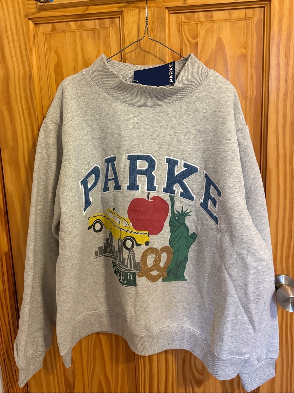 Parke NYC Pop Up Gray Graphic NYC Mockneck Denim Letters L/XL